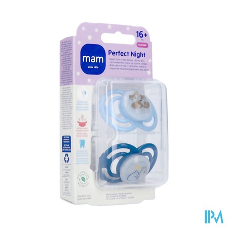 Mam Perfect Night Sucette Silicone 16m+ Bleu2