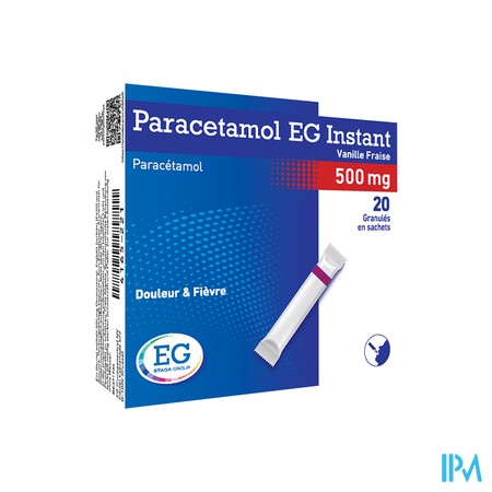 Paracetamol EG Inst.500Mg Vanil-Aardbei   Zakje 20