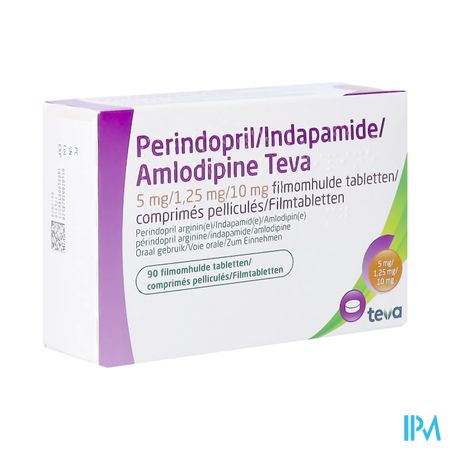 Perind./indap./amlod.teva 5/1,25/10mg Comp Pell 90