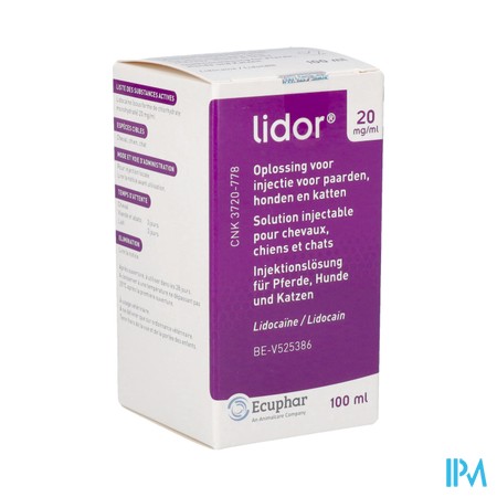 Lidor 20mg/ml Opl Inj Paard-hond-kat 100ml