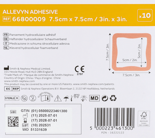 Allevyn Verb Adh Hydrocel. 7,5x 7,5cm 10 66800009