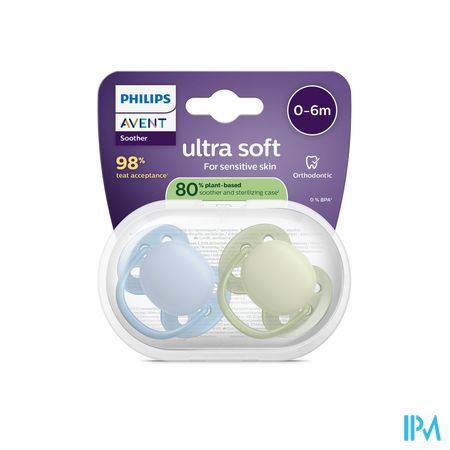 Philips Avent Fopspeen +0m Soft Lichtblauw/groen 2