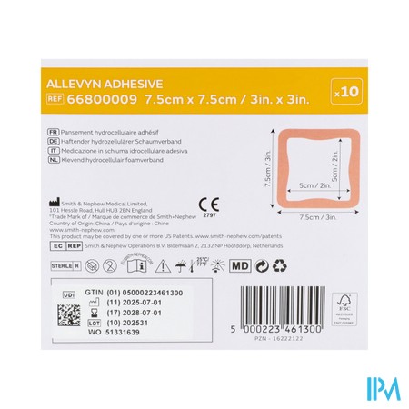 Allevyn Verb Adh Hydrocel. 7,5x 7,5cm 10 66800009