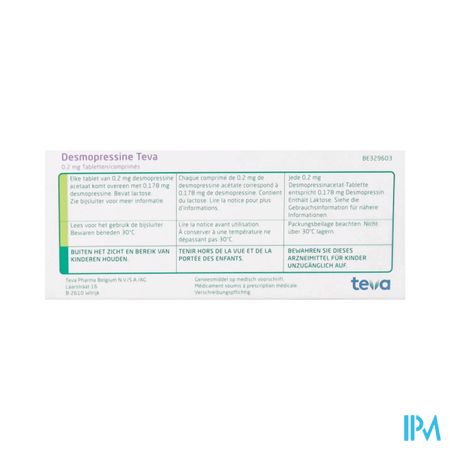 Desmopressine Teva 0,2mg Tabl 15 X 0,2mg