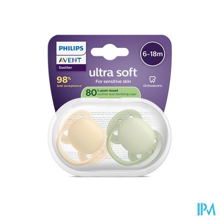 Philips Avent Fopspeen +6m Soft Perzik/olive 2