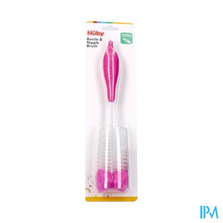 Nuby Borstel 2in1+spons Blauw/gr/roze 6