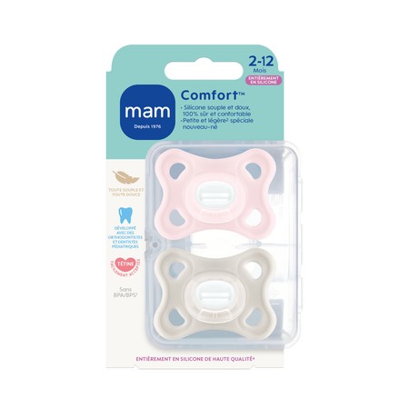 SUCET MAM COMFORT SIL ROSE 2-6M X2