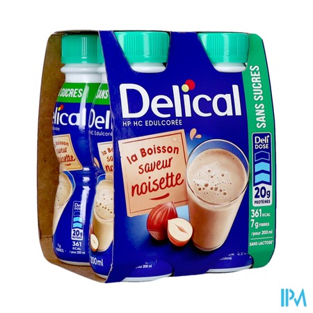 Delical Melkdrank Z/suiker Hazelnoot 4x200ml