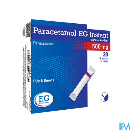 Paracetamol EG Inst.500Mg Vanil-Aardbei   Zakje 20